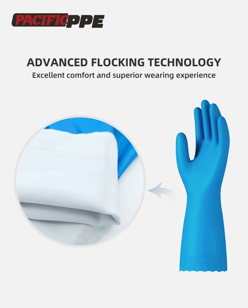 PACIFIC PPE 4 Pairs Reusable Dishwashing Cleaning Gloves with Latex Free, Cotton Lining, Kitchen Gloves, Blue, Large - Image 2